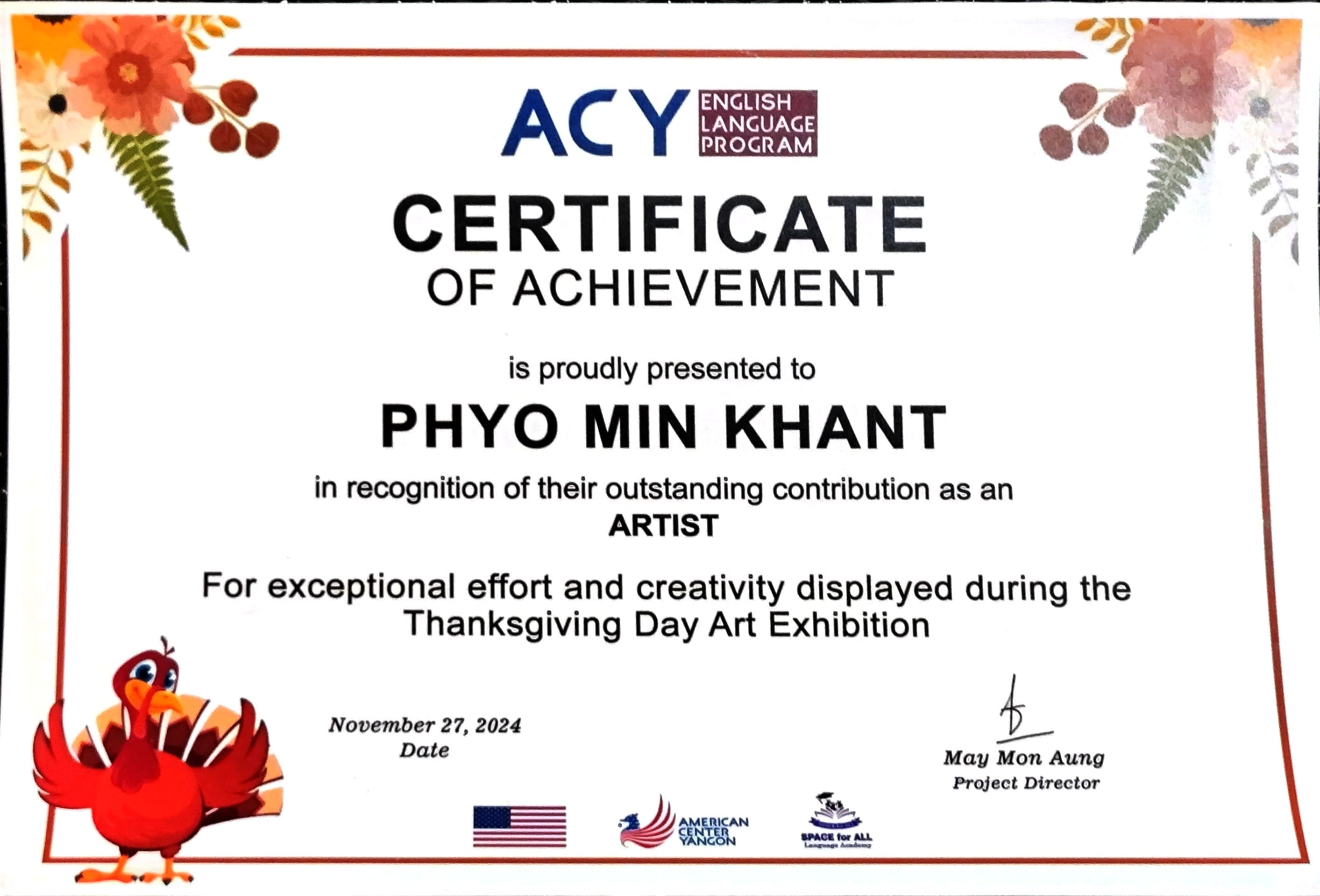 Thanksgiving Day Art Exhibition Artist Recognition